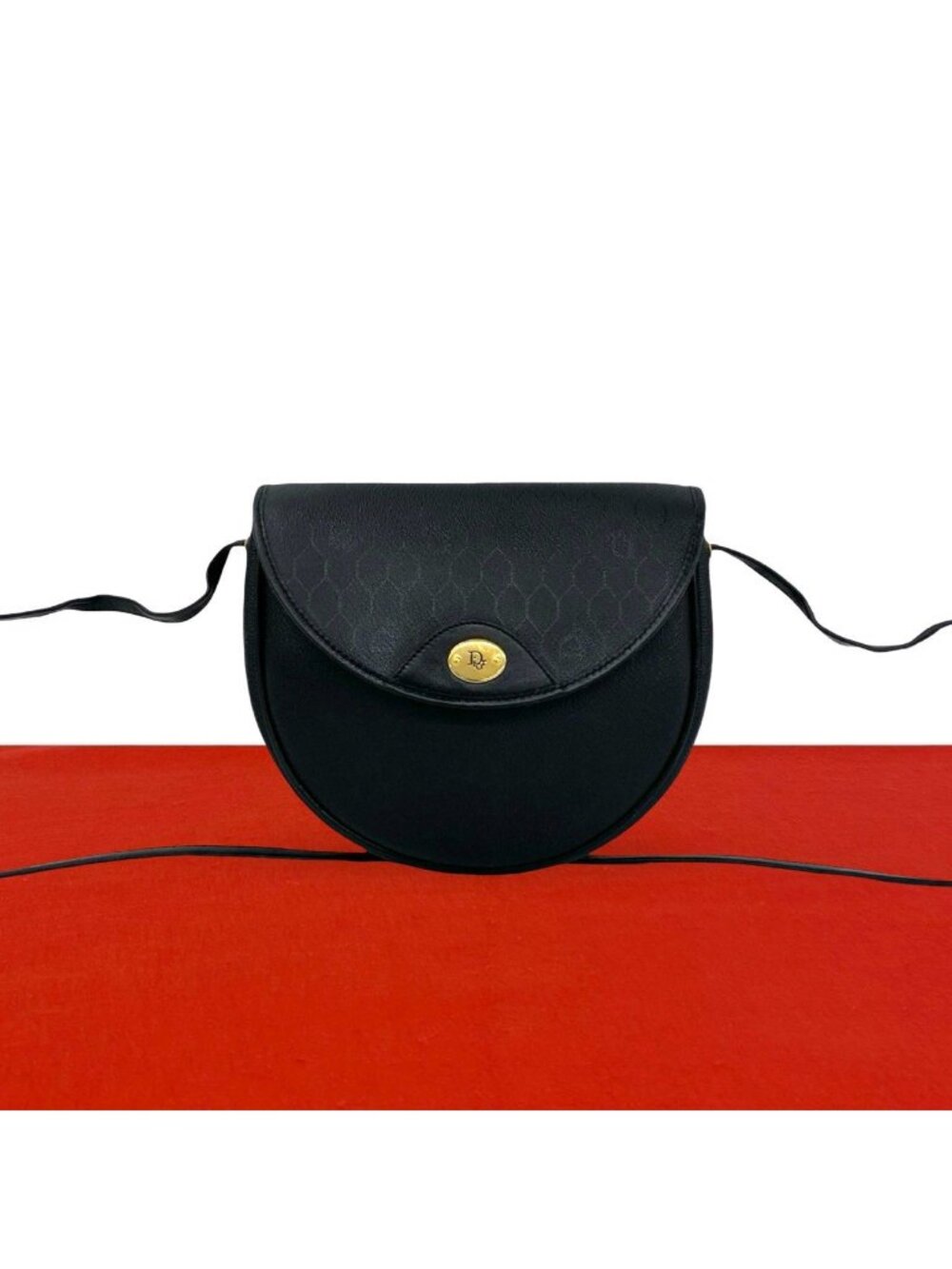 Dior Vintage Honeycomb Pattern Leather Shoulder Bag Pochette Black